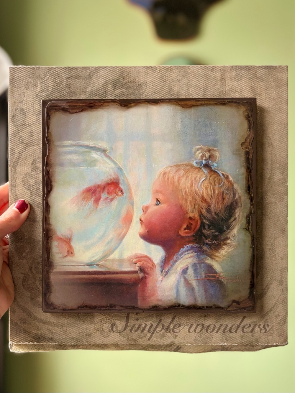 Simple Wonders DEMDACO Wall Art Canvas Print - Child and Goldfish in Blue Theme